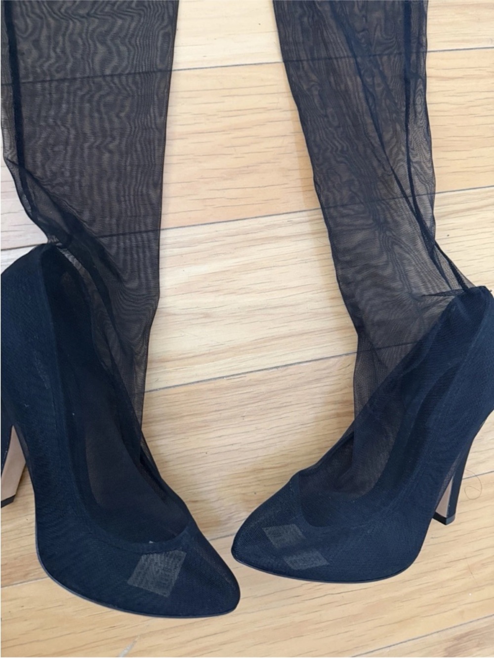 Dolce & Gabbana Black Mesh Thigh-High Heeled Boots View 2